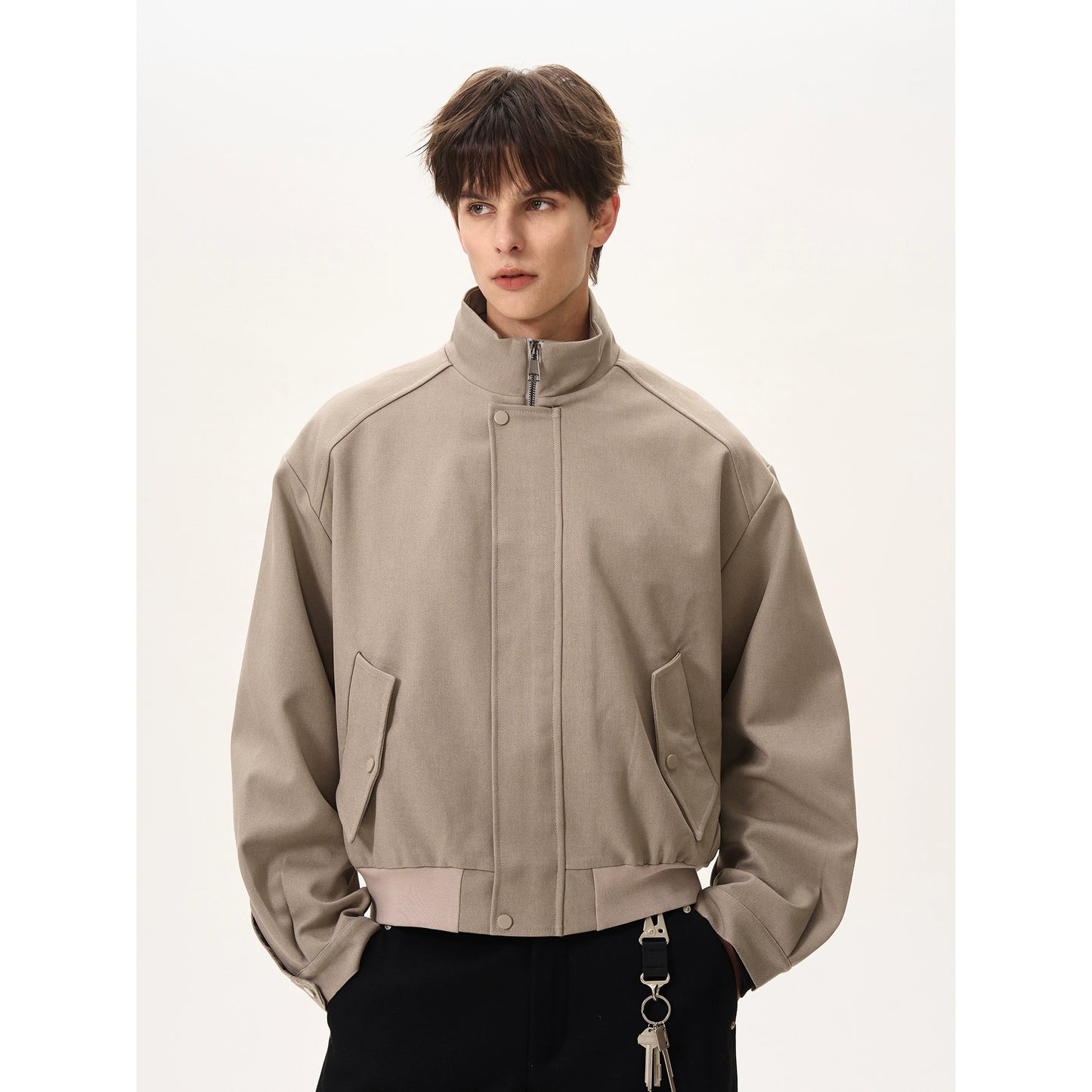Twill Boxy Fit Stand Collar Jacket