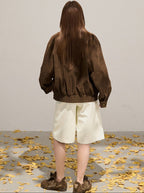 Retro Zipper Lapel Suede Long Sleeve Jacket