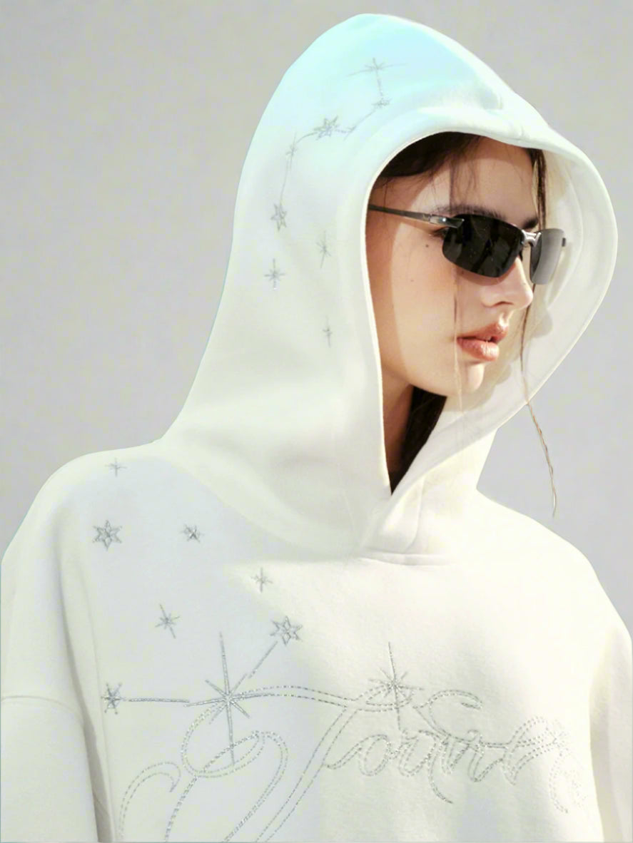 Star Embroidery Sweatshirt Fleece Hoodie Jacket