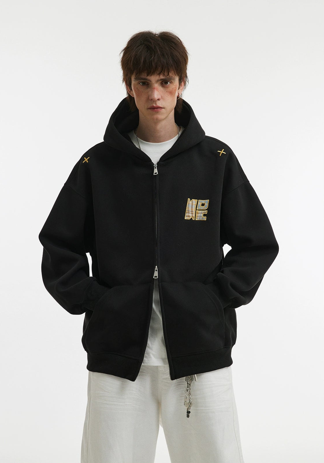 Embroidery Double Zipper Hoodie Jacket