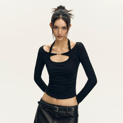 Retro Design Sense Strappy Long Sleeve Top