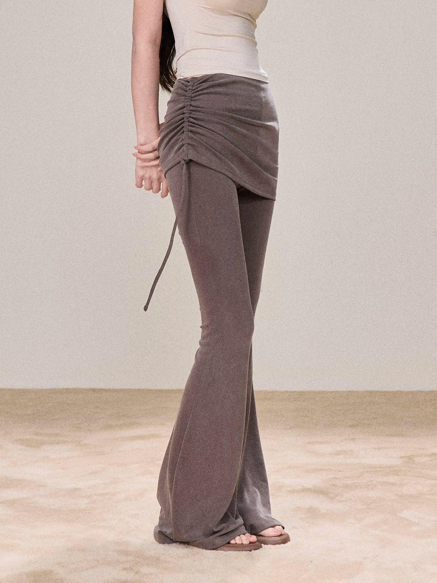 Ruched Wrap-Tie Flare Pants