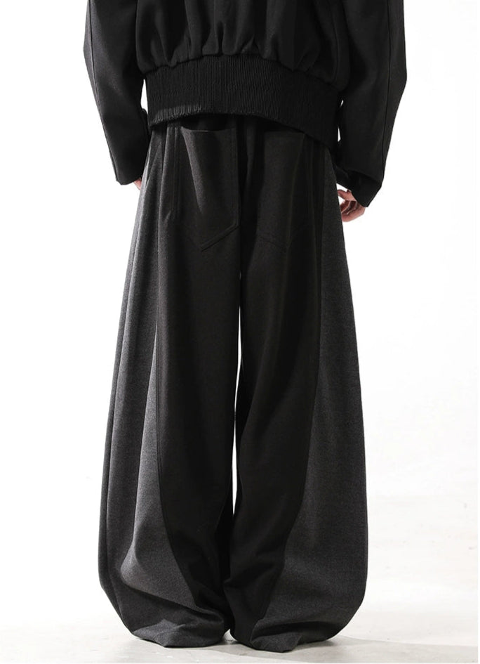 Retro Woolen Stitched Slacks Wide-Leg Pants