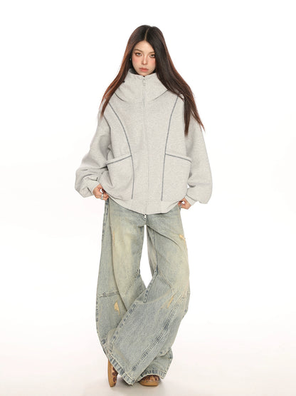 Retro Cardigan Zipper Hooded Jacket