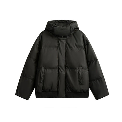 Thickened Solid Collar Hooded Puffer Jacket