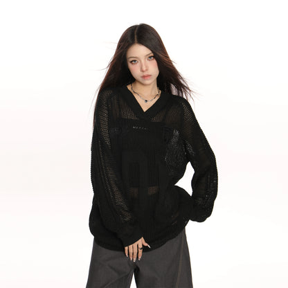 V-neck Cut-Out Knit Sweater Oversize