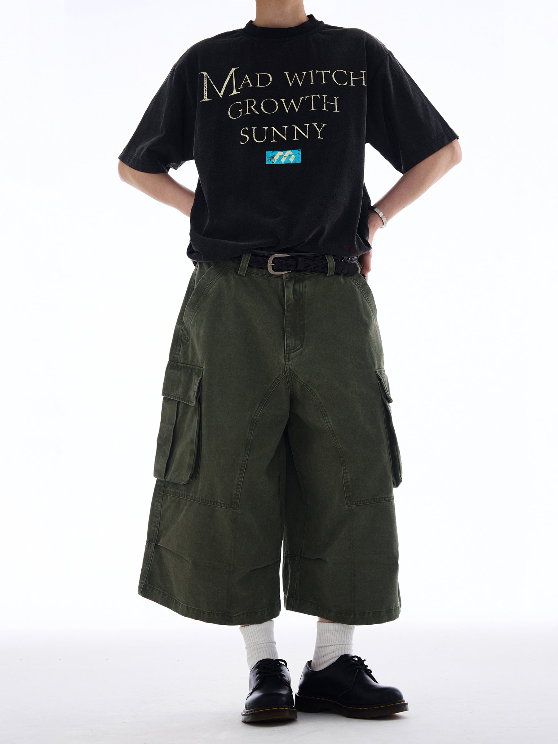 Distressed Cargo Shorts Multi-Pocket Cropped Pants