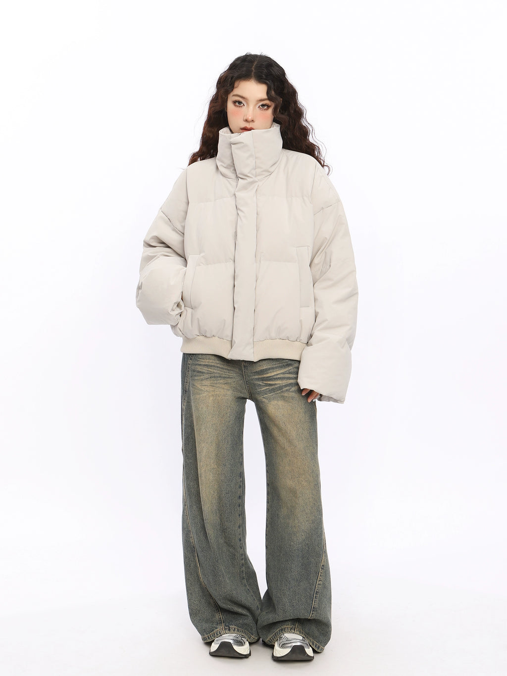 American Stand Collar Short Down Puffer Jacket