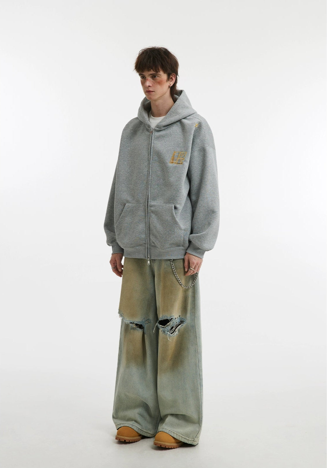 Embroidery Double Zipper Hoodie Jacket