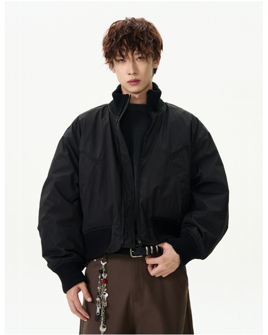 Black Vintage Bomber Cropped Jacket