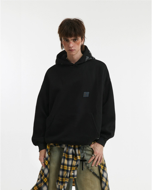 Unisex Heavy Contrast Letter Patch Embroidered Hoodie