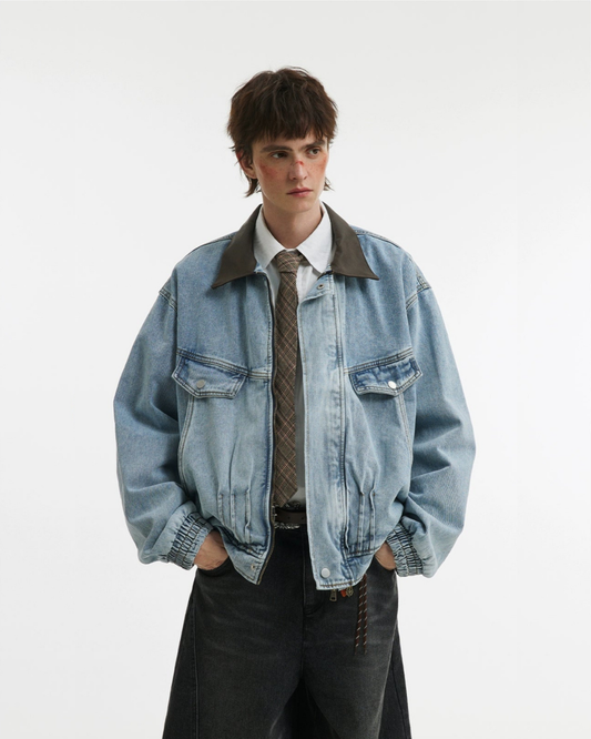 Denim Sillouete Washed Black Lapel Jacket