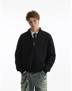Retro Cardigan Zipper Sweater Half-Neck Knit Jacket
