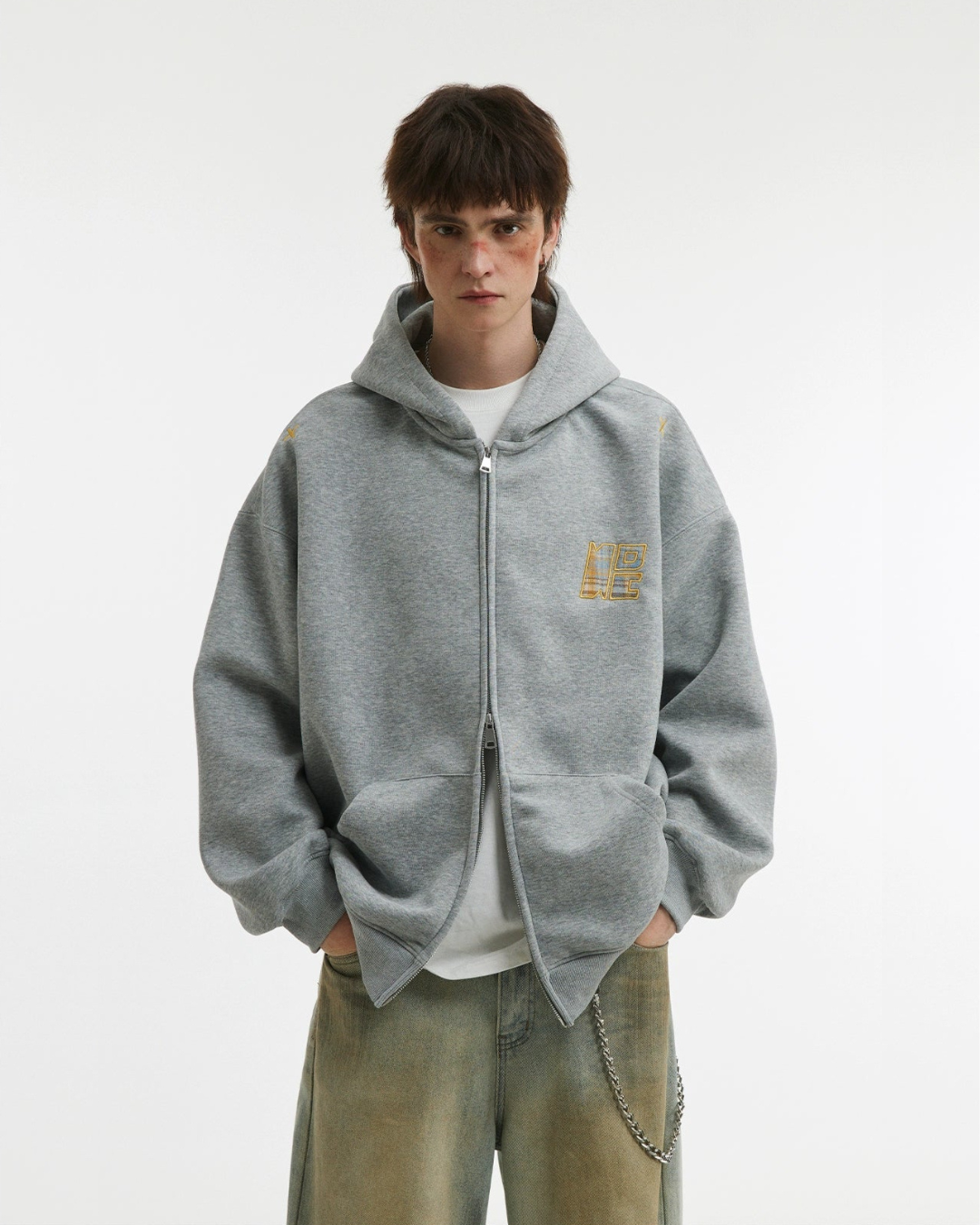 Embroidery Double Zipper Hoodie Jacket