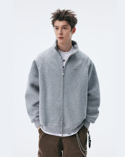 Stand Collar Zip Up Casual Cardigan