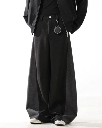 Retro Woolen Stitched Slacks Wide-Leg Pants