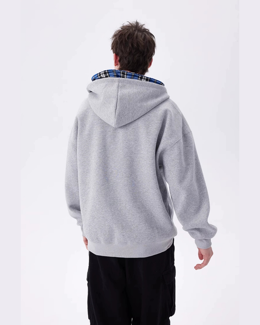 Two-Piece Hoodie Jacket Detachable Plaid