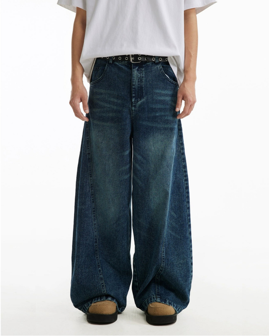 Wide-Leg Ruffian Dark Washed Jeans