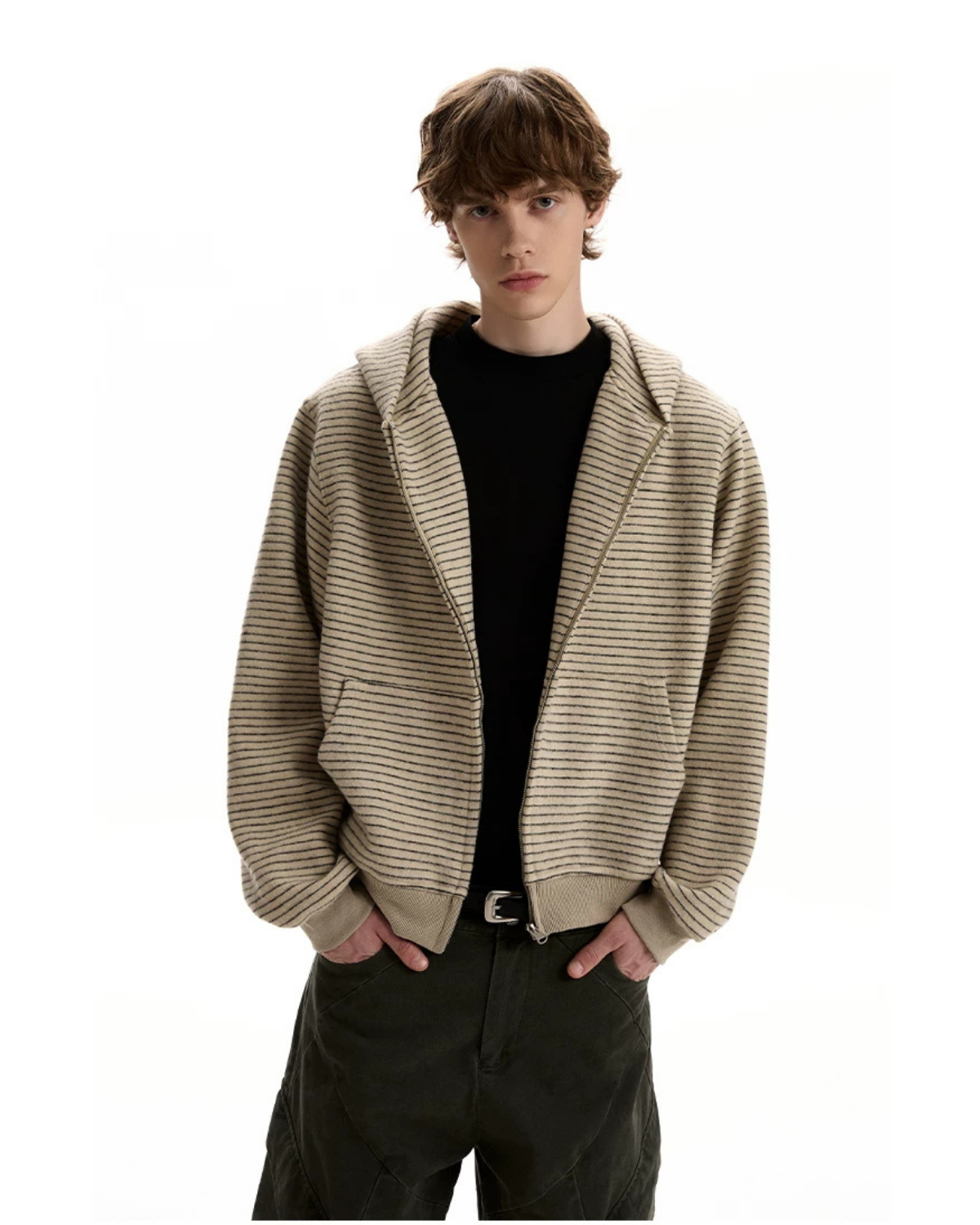 Striped Hooded Zip Cardigan