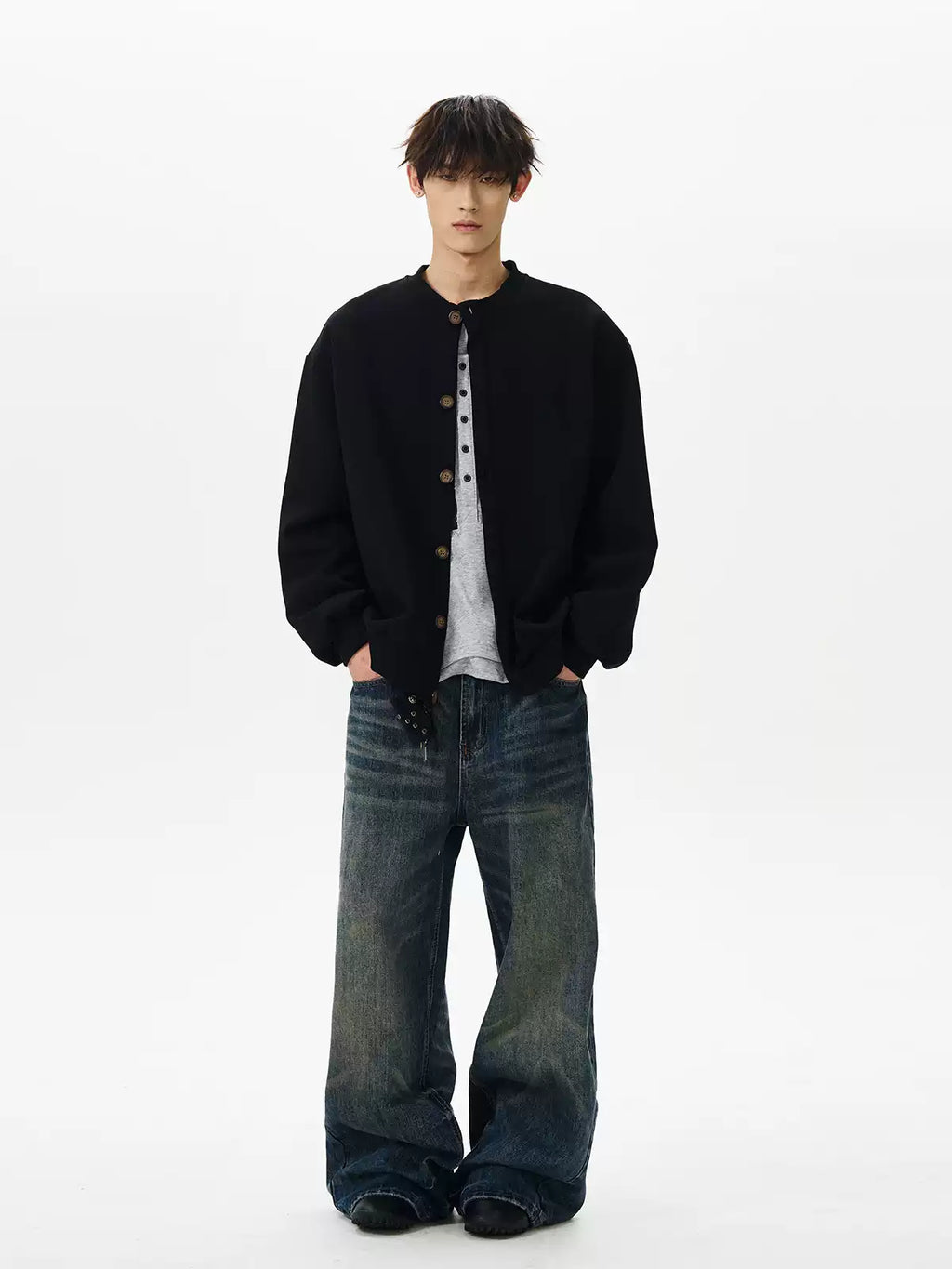 Retro Crew Neck Button Cardigan