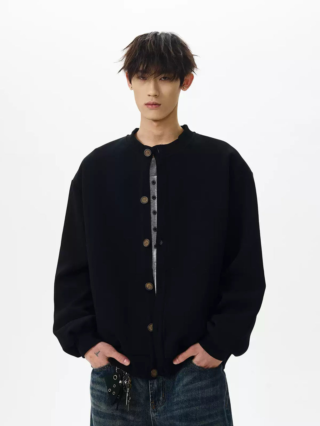 Retro Crew Neck Button Cardigan
