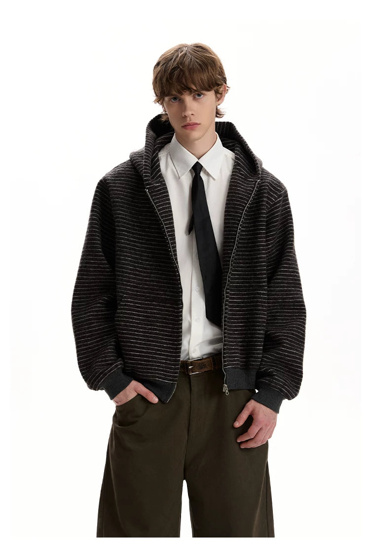 Striped Hooded Zip Cardigan