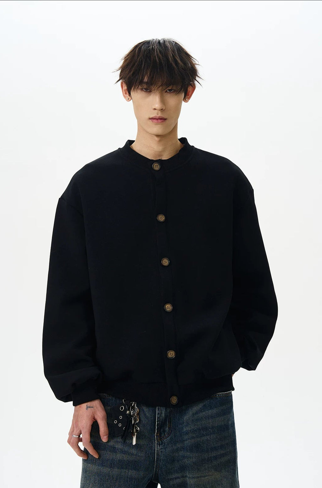 Retro Crew Neck Button Cardigan