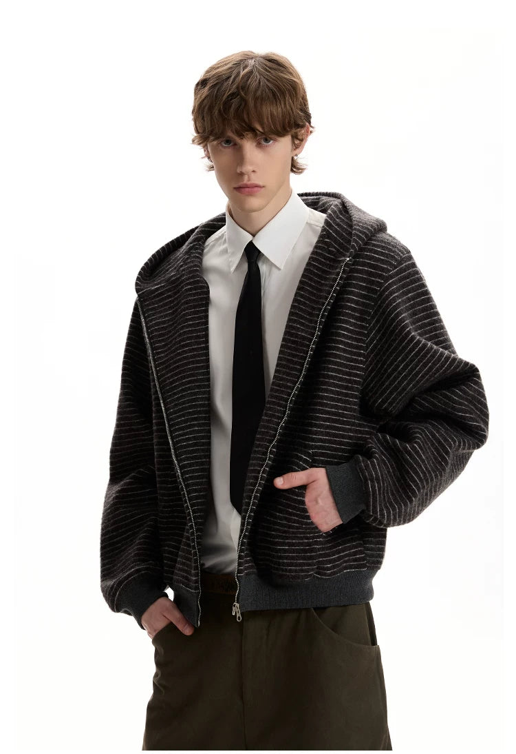 Striped Hooded Zip Cardigan