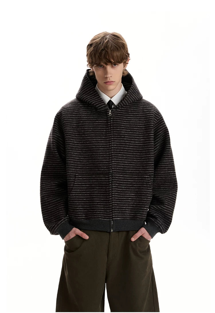 Striped Hooded Zip Cardigan