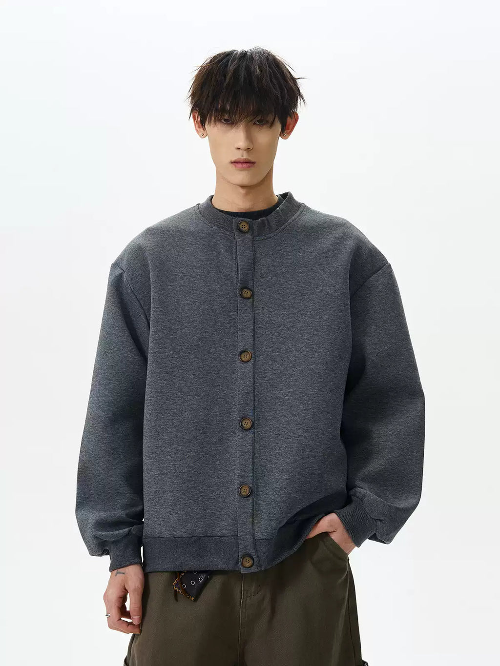 Retro Crew Neck Button Cardigan