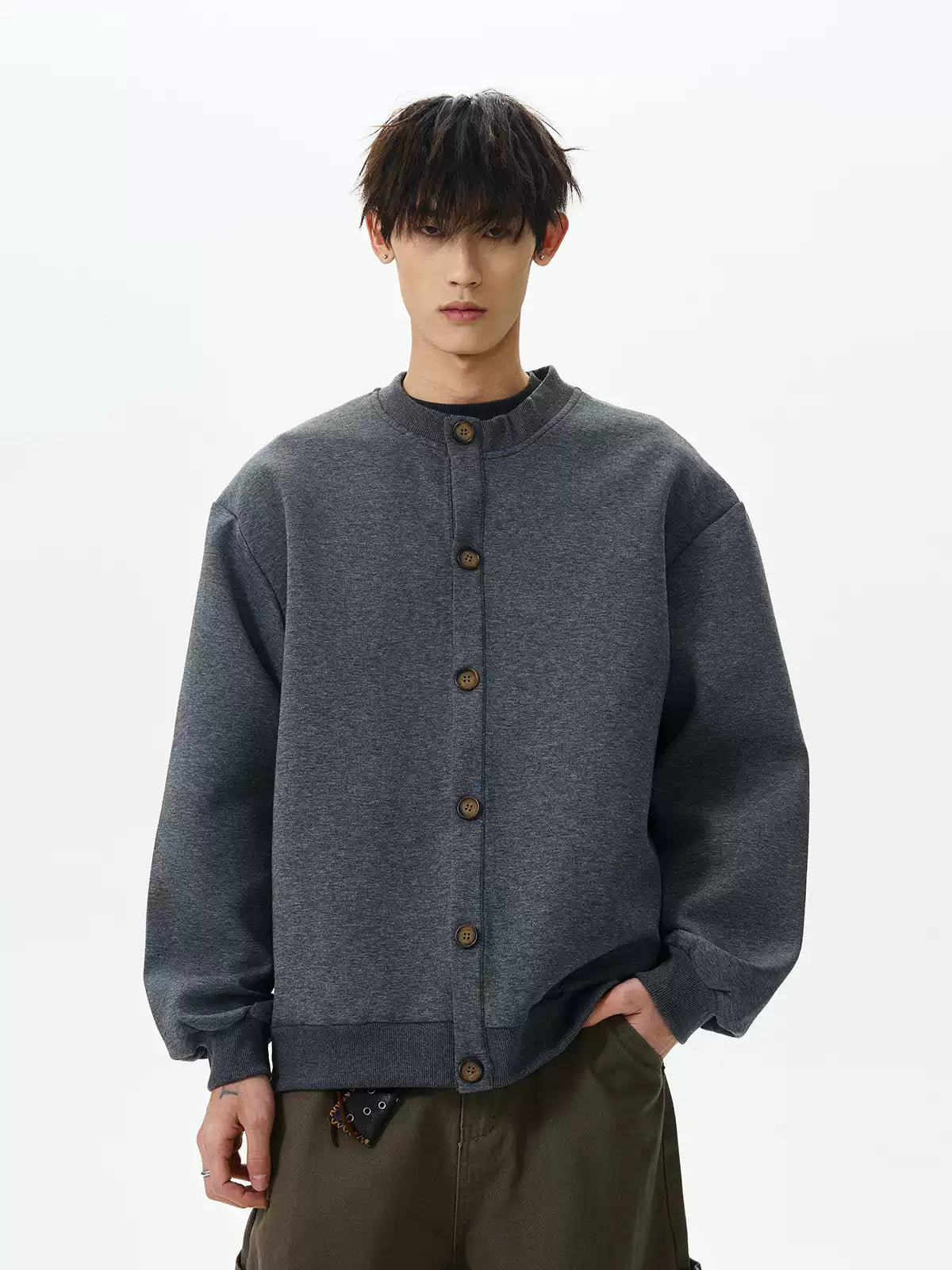 Retro Crew Neck Button Cardigan