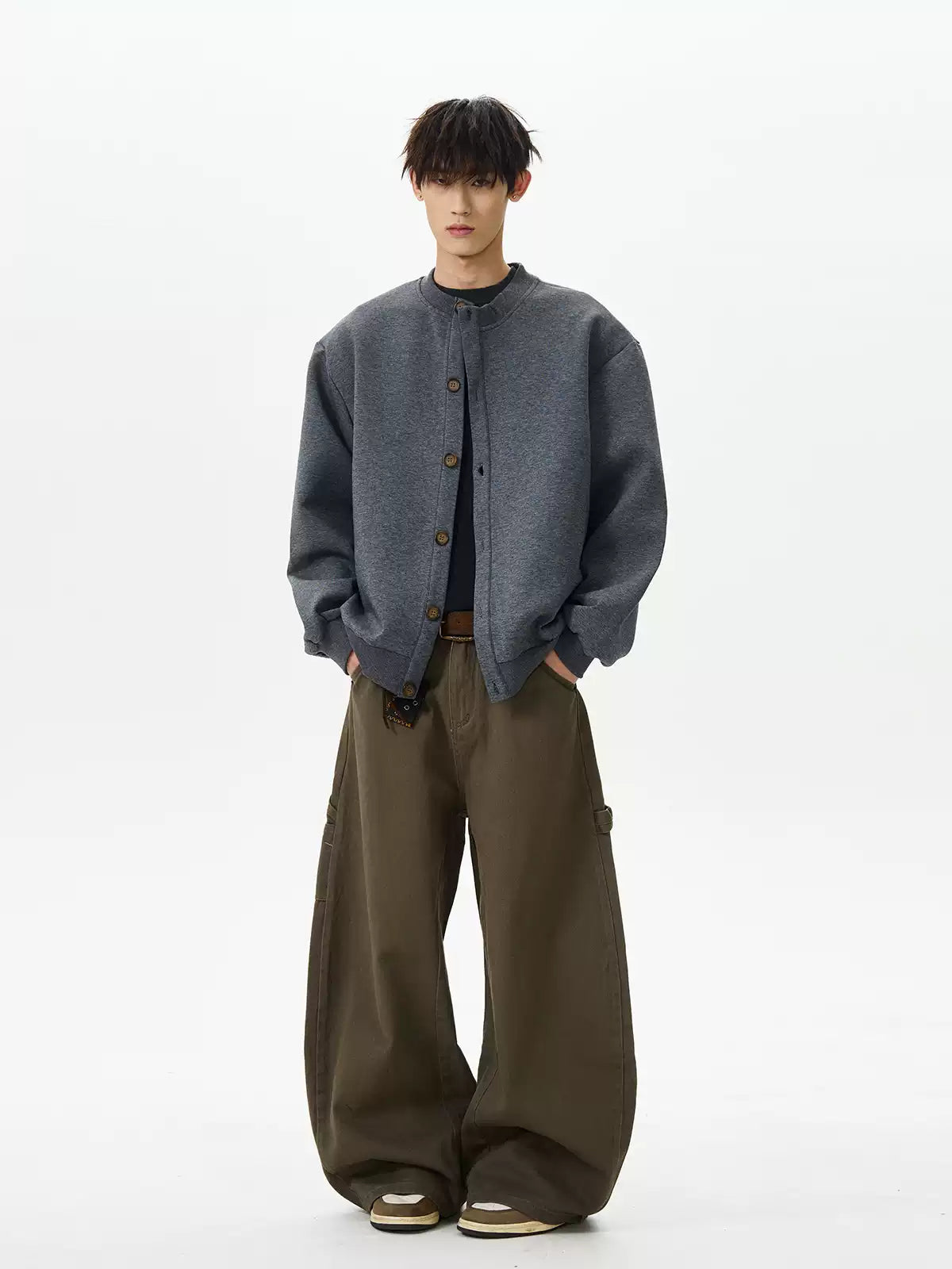 Retro Crew Neck Button Cardigan