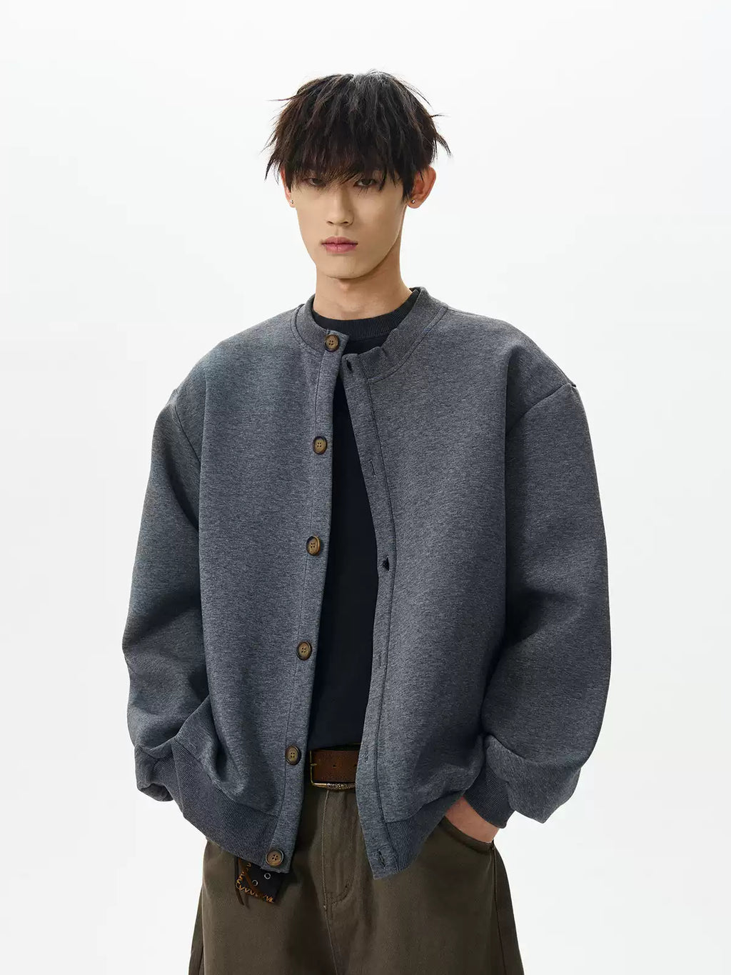 Retro Crew Neck Button Cardigan