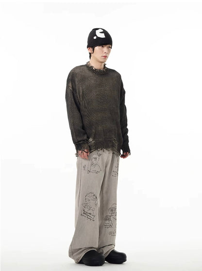 N.22005 Face Embroidered Baggy Jeans