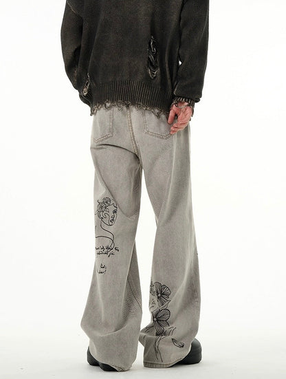 N.22005 Face Embroidered Baggy Jeans