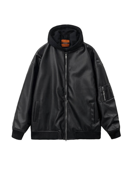 N.31006 Faux Leather Hoodie Jacket