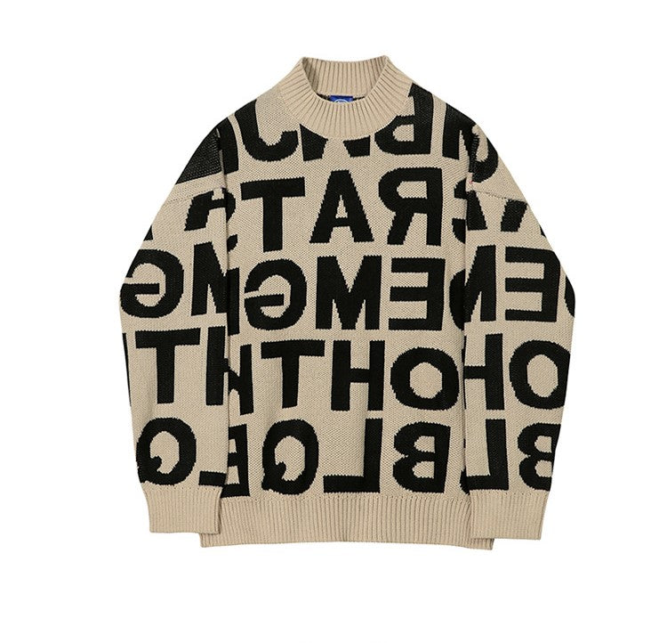 N.14002 Crew Neck Letter Pattern Sweater