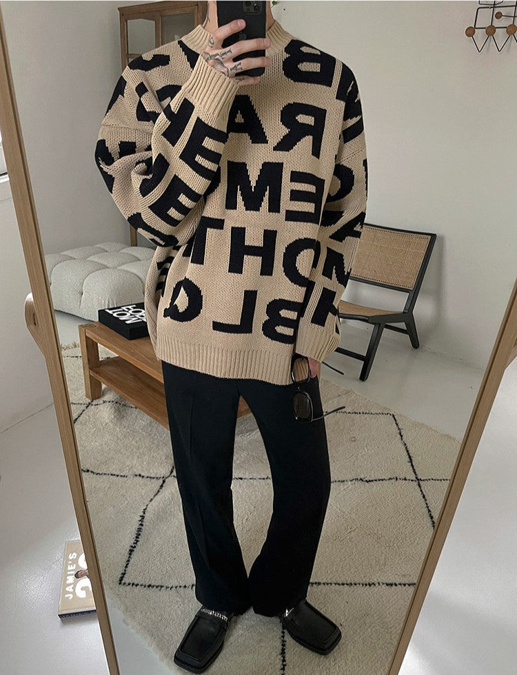 N.14002 Crew Neck Letter Pattern Sweater