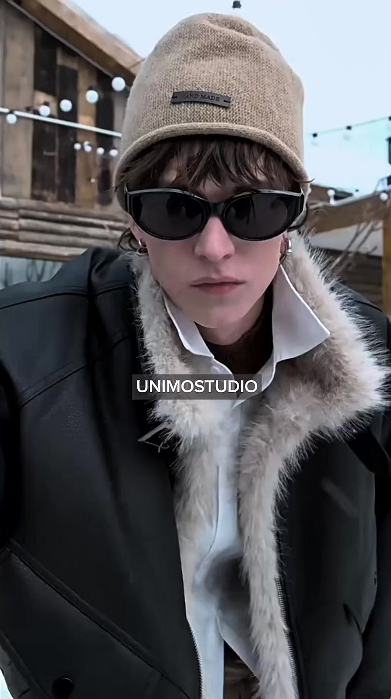 Fur Collar Patchwork PU Leather Jacket