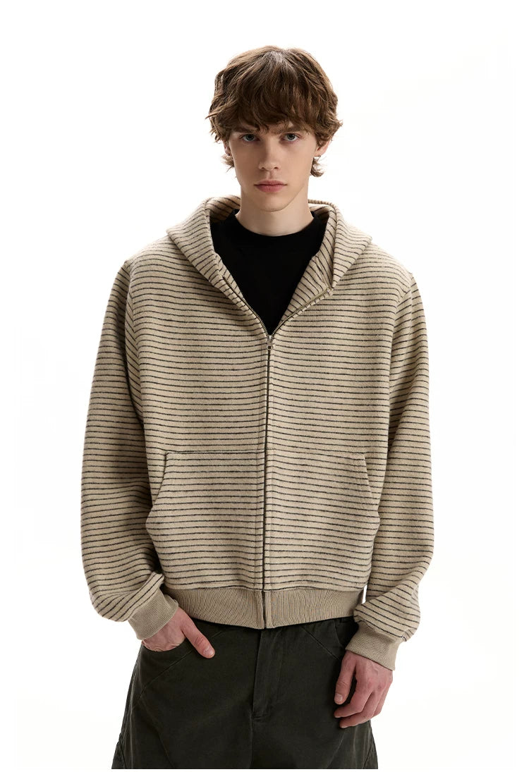 Striped Hooded Zip Cardigan
