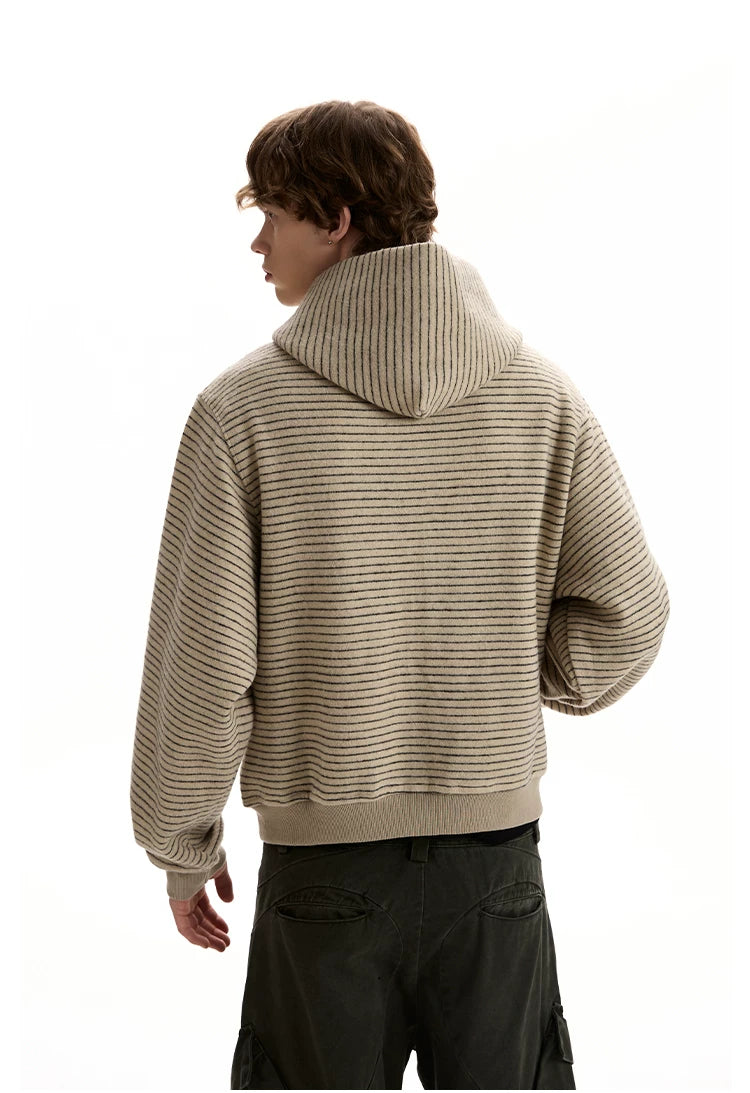 Striped Hooded Zip Cardigan