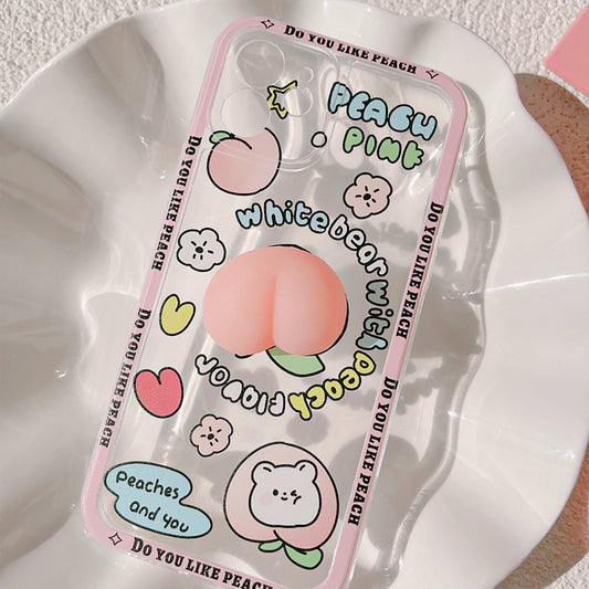 Three-dimensional White Bear Peach Pink Iphone Case (In-stock)