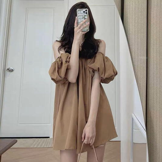 Off shoulder oversize korean style dress retro